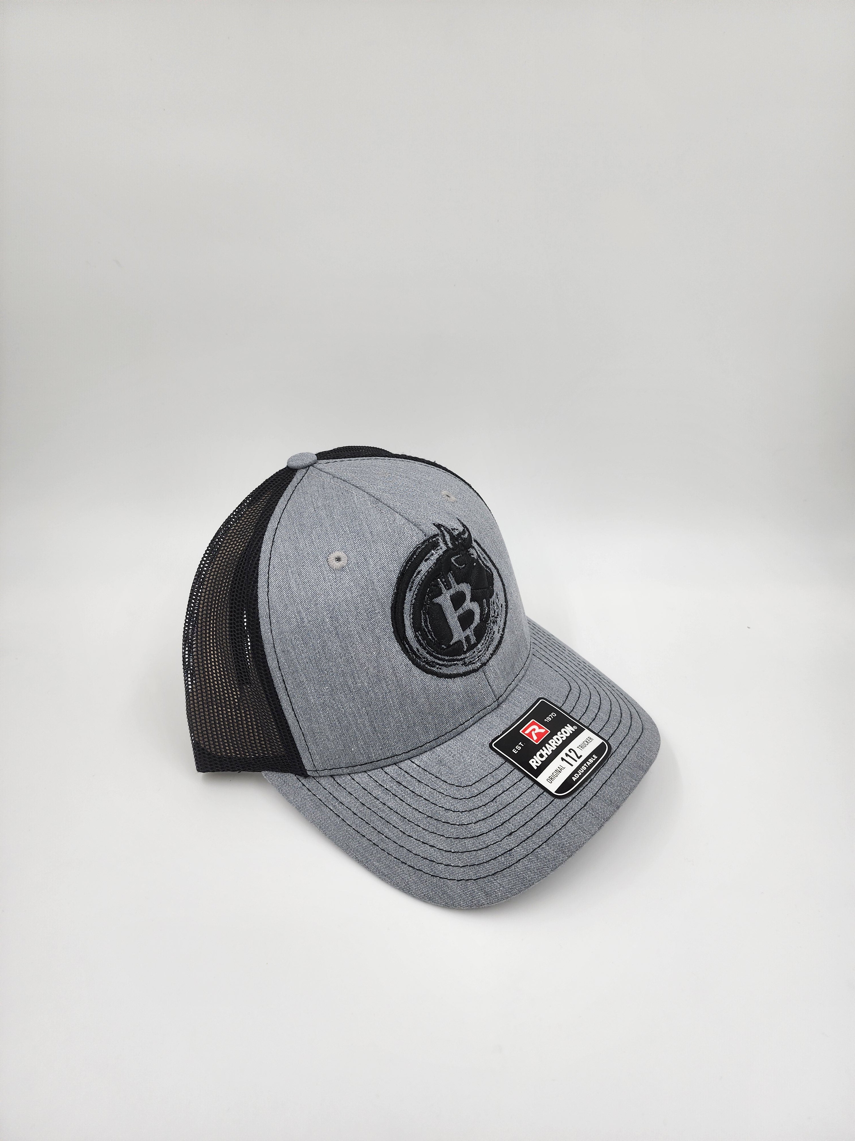 Bull Bitcoin Emblem Trucker Hat – Gray & Black | Richardson 112