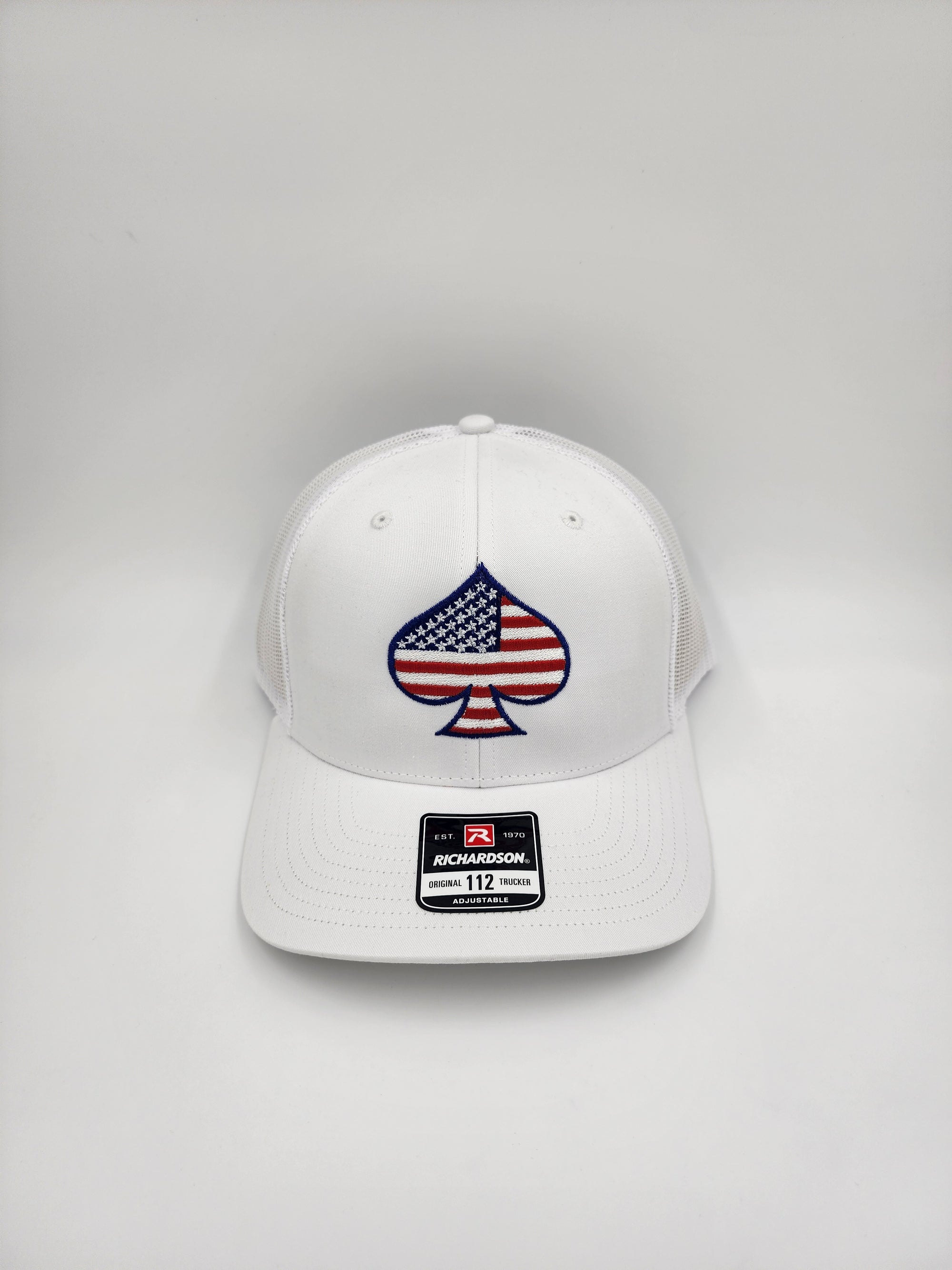 White/White American Flag Ace of Spades Trucker Hat – White Richardson 112