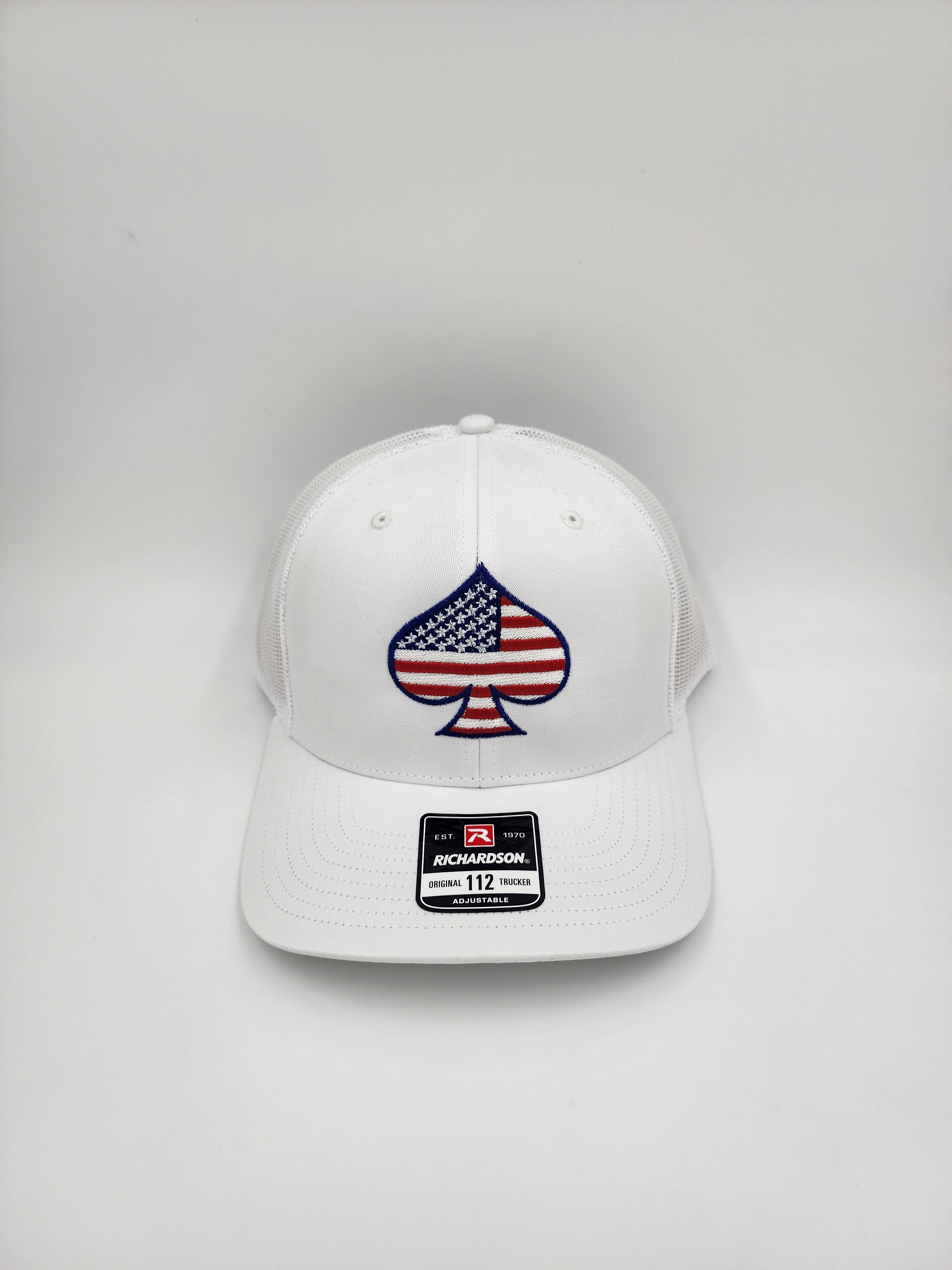 White/White American Flag Ace of Spades Trucker Hat – White Richardson 112