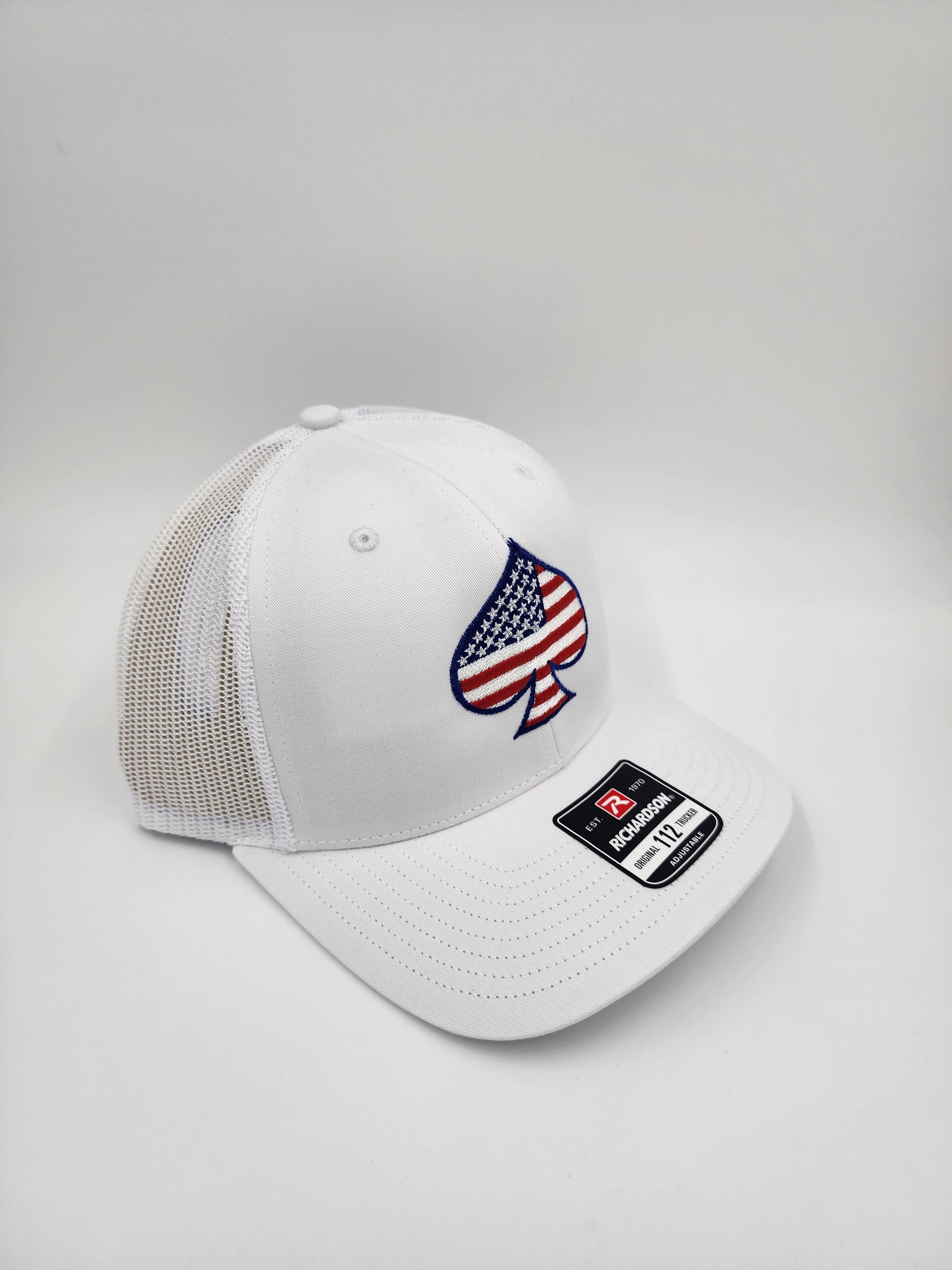 White/White American Flag Ace of Spades Trucker Hat – White Richardson 112