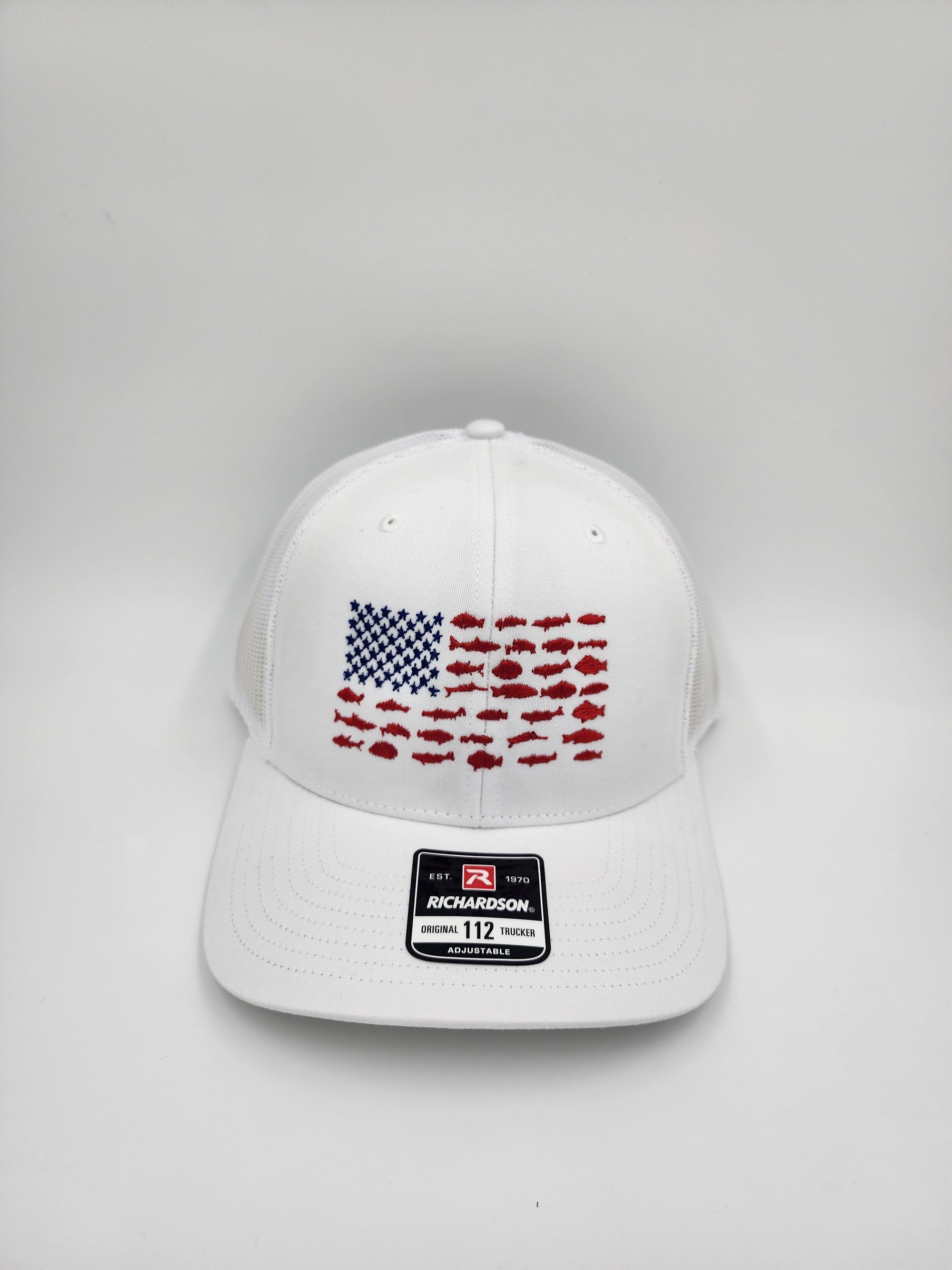 White/White Distressed American Flag Trucker Hat