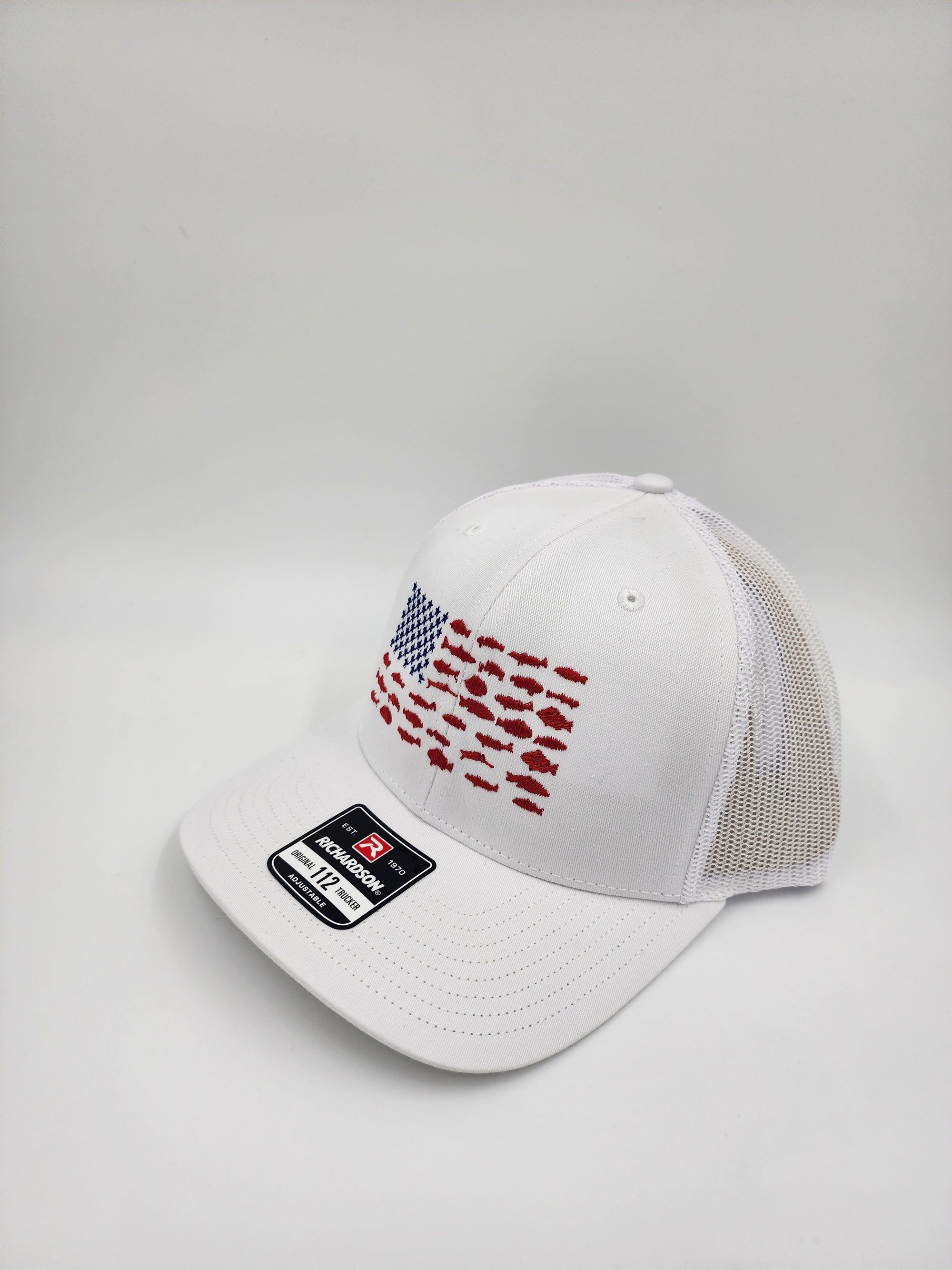 White/White Distressed American Flag Trucker Hat