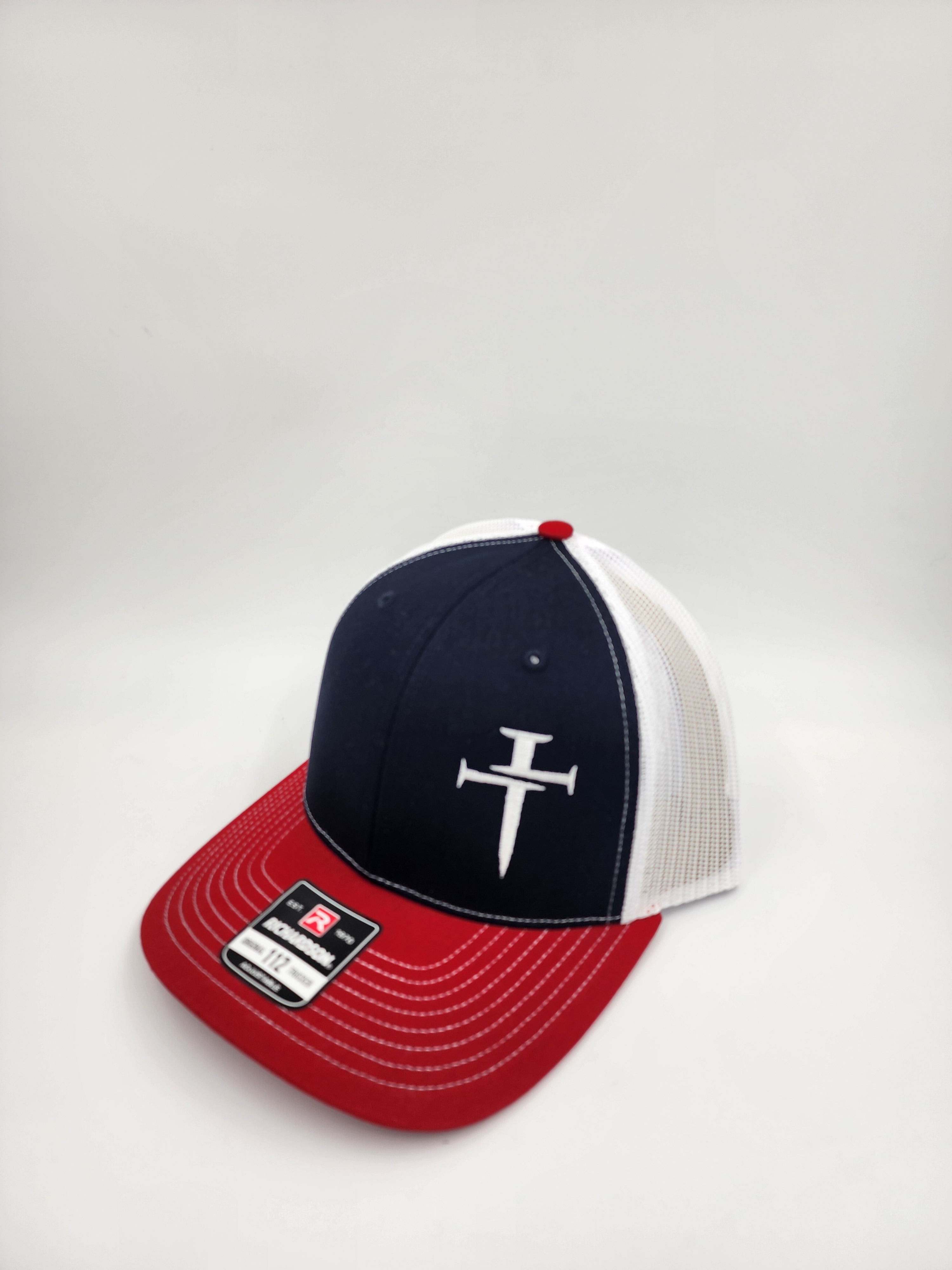 Faith & Steel Trucker Hat – Navy, Red & White - Richardson 112