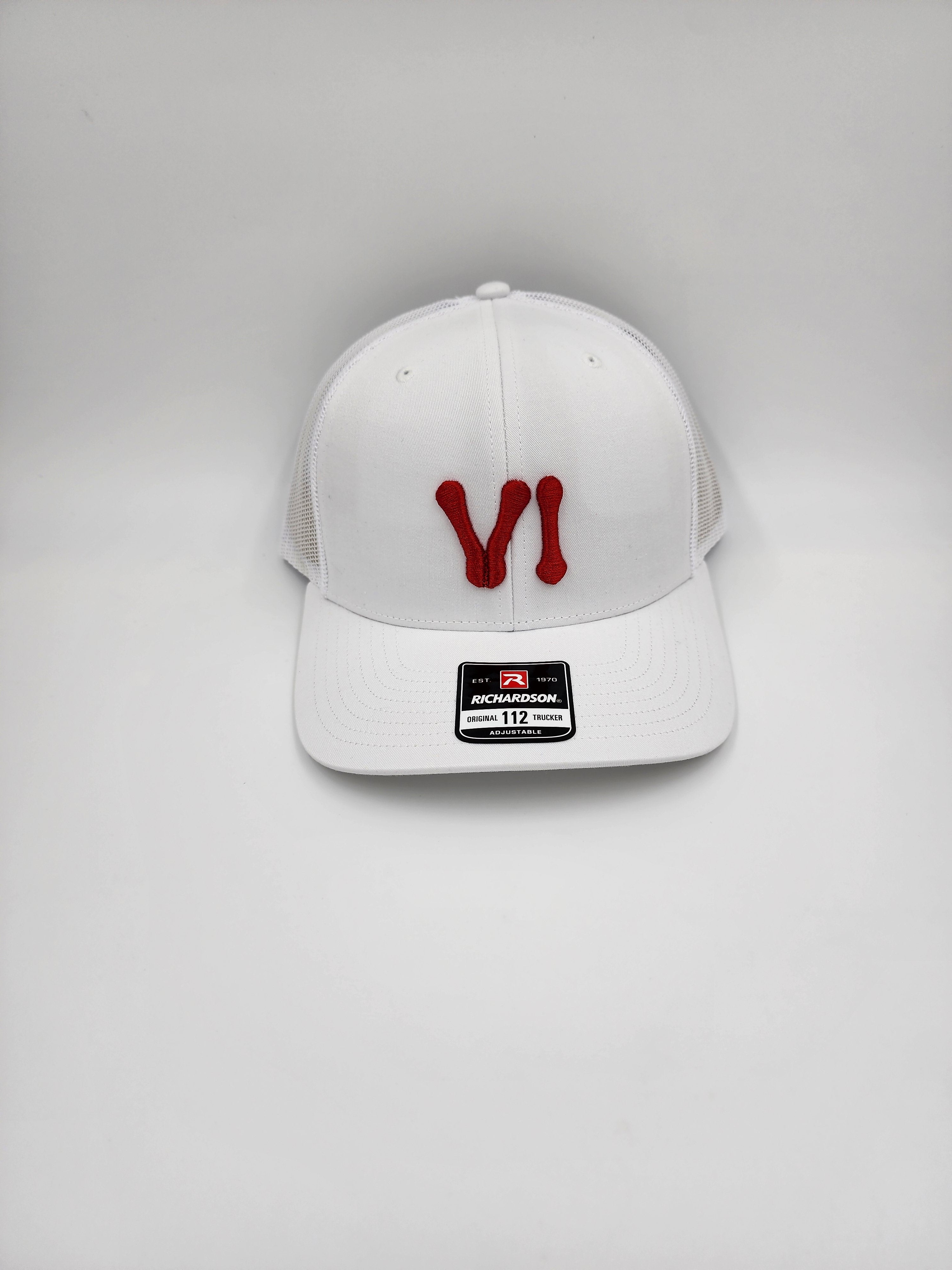 VI Bloodline Trucker Hat – Red Puff Embroidery on White Richardson 112
