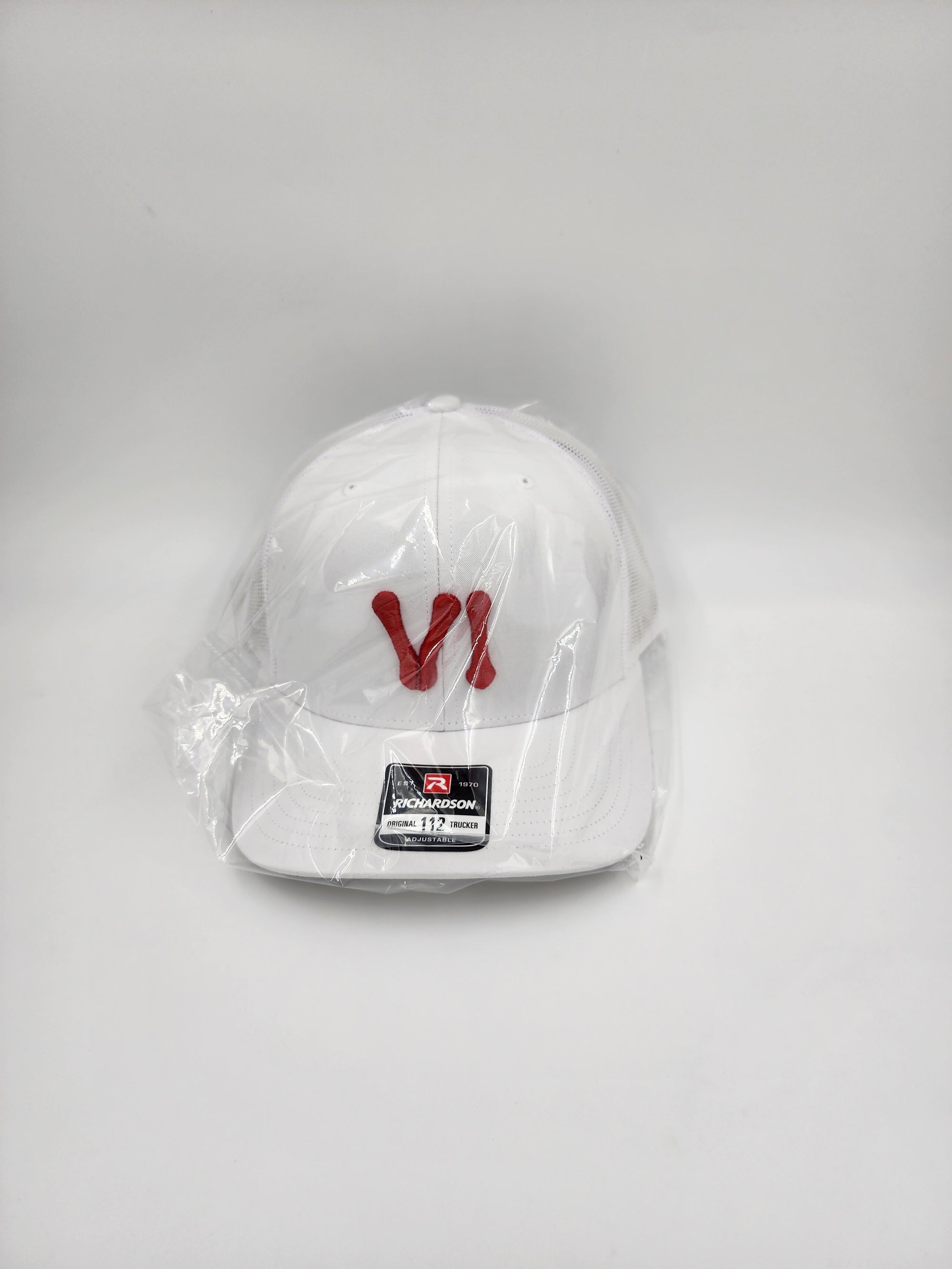 VI Bloodline Trucker Hat – Red Puff Embroidery on White Richardson 112