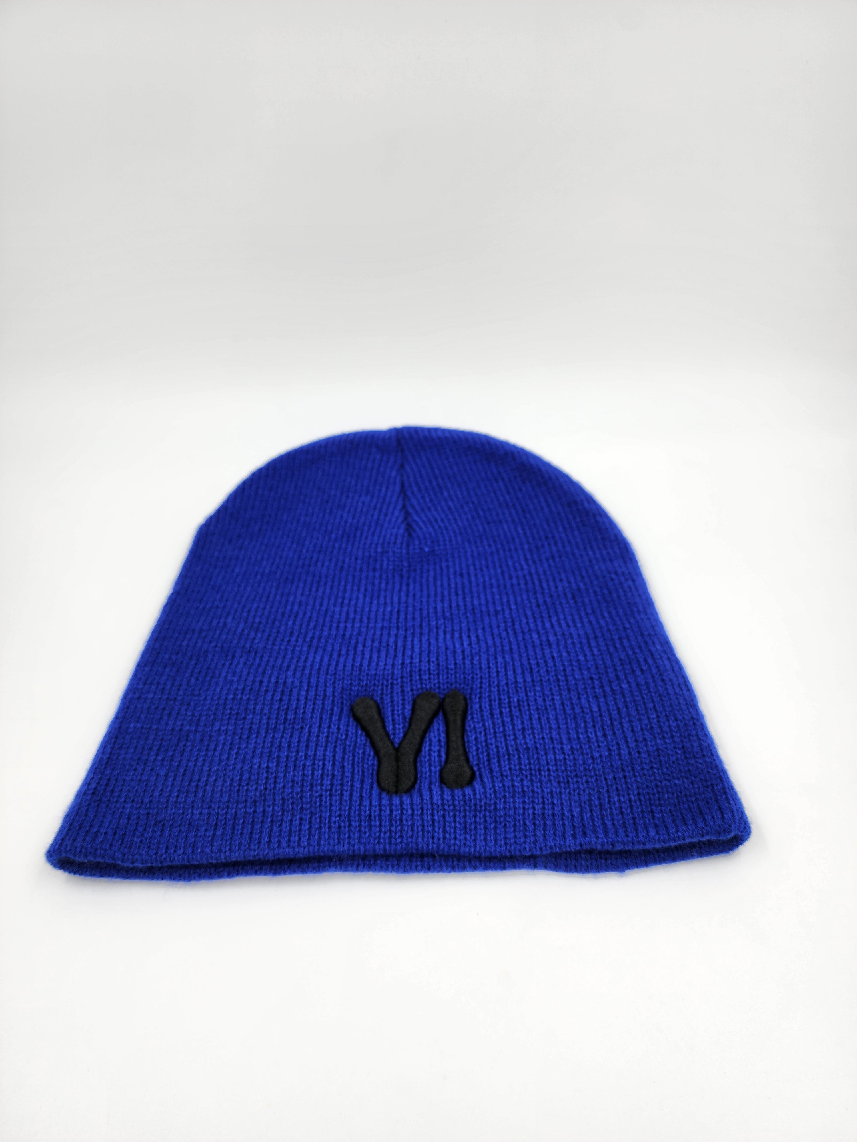VI x 340 Royal Blue Beanie – Black Puff Embroidery Streetwear Knit Cap