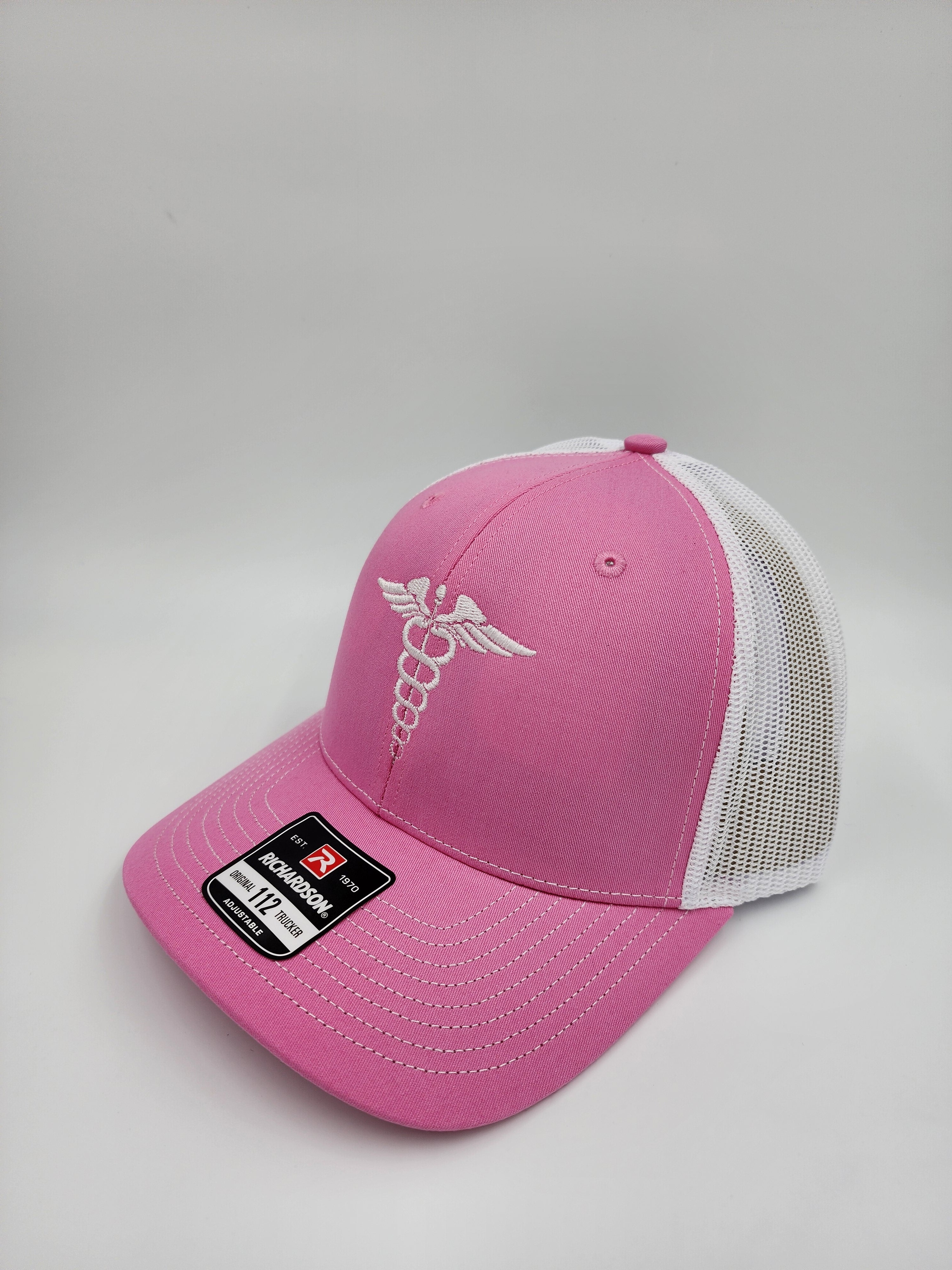 Pink Caduceus Trucker Hat – Richardson 112 | Healthcare & Medical Symbol Cap
