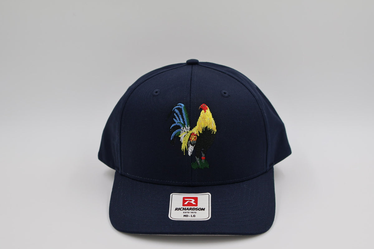 Colorful Rooster Embroidered Navy Blue Richardson Hat – Premium Yard Fowl Baseball Cap