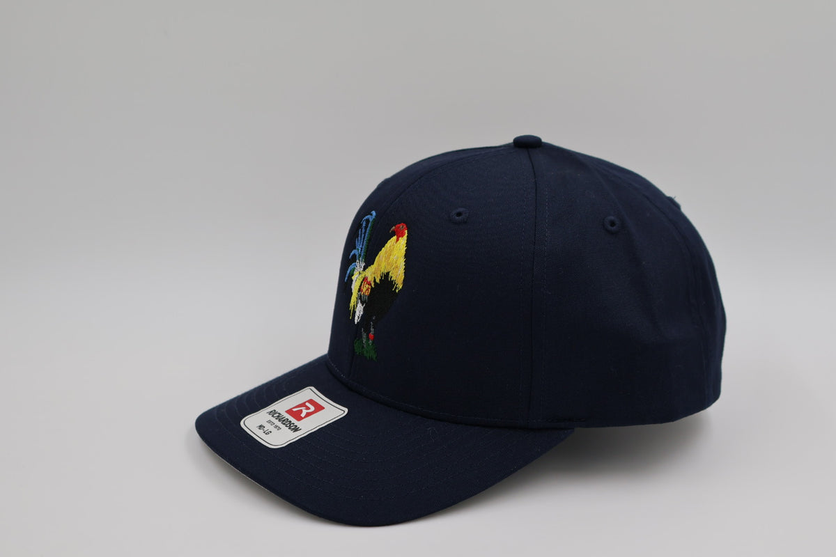Colorful Rooster Embroidered Navy Blue Richardson Hat – Premium Yard Fowl Baseball Cap