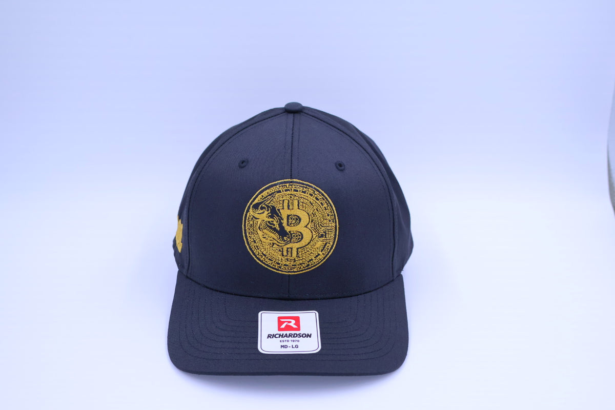 Bitcoin Bull HODL Embroidered Hat – Black & Gold Richardson 212 Snapback | Crypto Collection